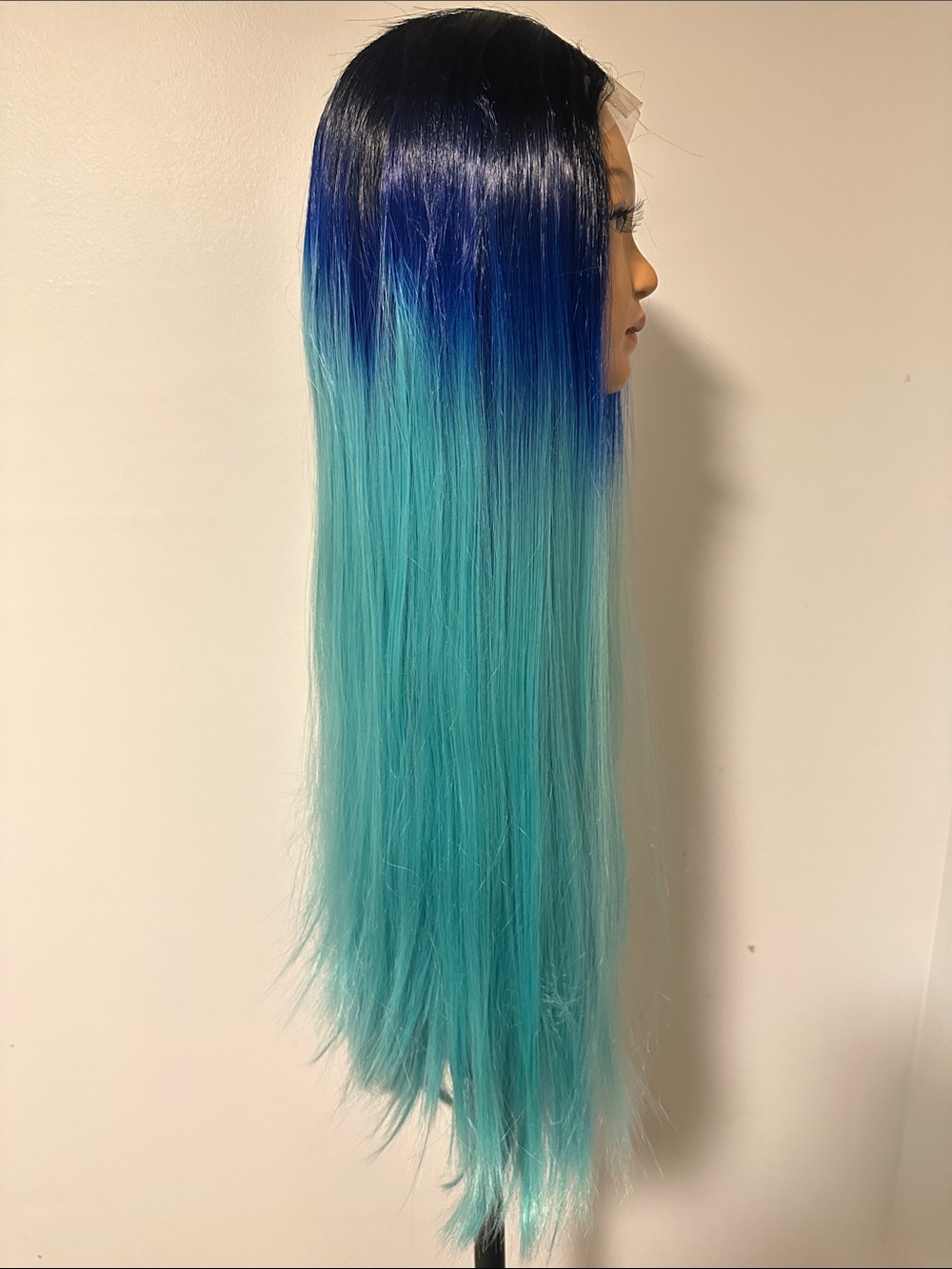 Blue Ombre Long Straight Women's Wig - Teal to Navy 33” - Picture 2 of 8